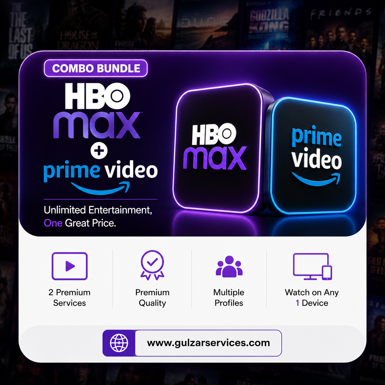 HBO Max + Prime Video Combo Deal | Premium Movies & TV Shows Bundle